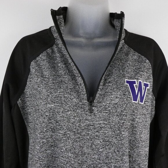 Washington Huskies Jacket Womens Large Gray Quarter Zip Black Sleeve Pullover UW - Picture 9 of 16